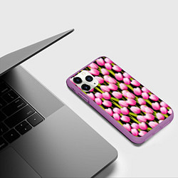 Чехол iPhone 11 Pro матовый Цветы Розовые Тюльпаны, цвет: 3D-фиолетовый — фото 2