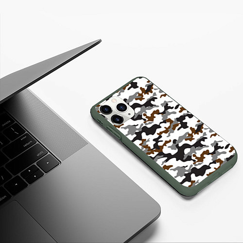 Чехол iPhone 11 Pro матовый Камуфляж Чёрно-Белый Camouflage Black-White / 3D-Темно-зеленый – фото 3