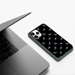 Чехол iPhone 11 Pro матовый Голуби на черном паттерн, цвет: 3D-темно-зеленый — фото 2