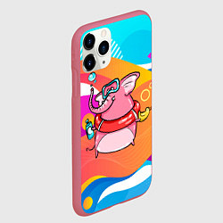 Чехол iPhone 11 Pro матовый Слоненок идет купаться, цвет: 3D-малиновый — фото 2