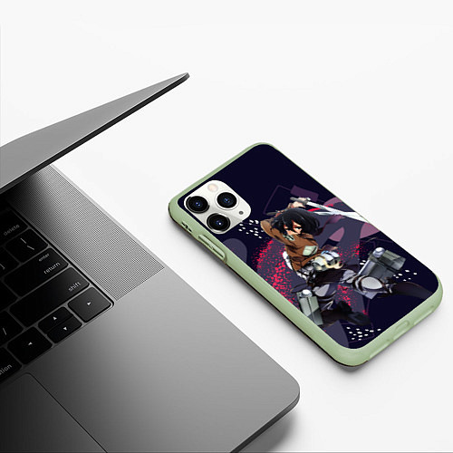 Чехол iPhone 11 Pro матовый Микаса Аккерман-Атака Титанов / 3D-Салатовый – фото 3
