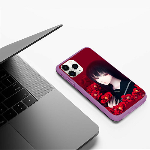 Чехол iPhone 11 Pro матовый Anime Camellia Аниме Красная Камелия / 3D-Фиолетовый – фото 3