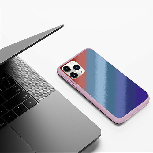 Чехол iPhone 11 Pro матовый Полосатый коричнево-голубой паттерн / 3D-Розовый – фото 3