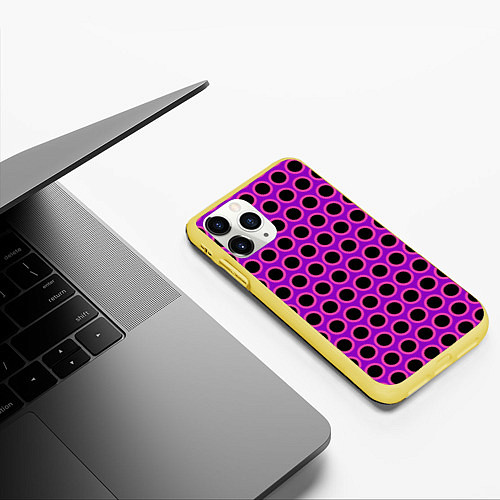 Чехол iPhone 11 Pro матовый Розовые круги / 3D-Желтый – фото 3
