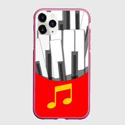 Чехол iPhone 11 Pro матовый Клавиши фортепиано как картошка фри, цвет: 3D-малиновый