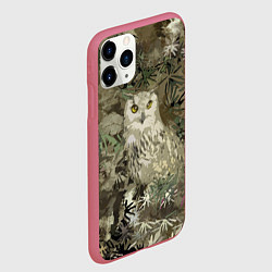 Чехол iPhone 11 Pro матовый Сова на абстрактном коричневом фоне, цвет: 3D-малиновый — фото 2