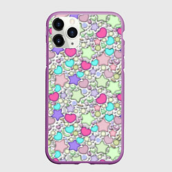 Чехол iPhone 11 Pro матовый 3D узор с бусами и стразами, цвет: 3D-фиолетовый