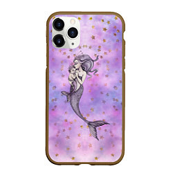Чехол iPhone 11 Pro матовый Русалочка с ребенком, цвет: 3D-коричневый