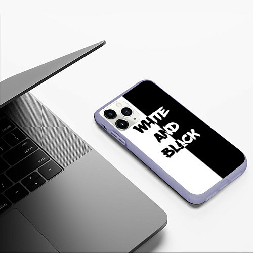 Чехол iPhone 11 Pro матовый White and Black Белое и Чёрное / 3D-Светло-сиреневый – фото 3