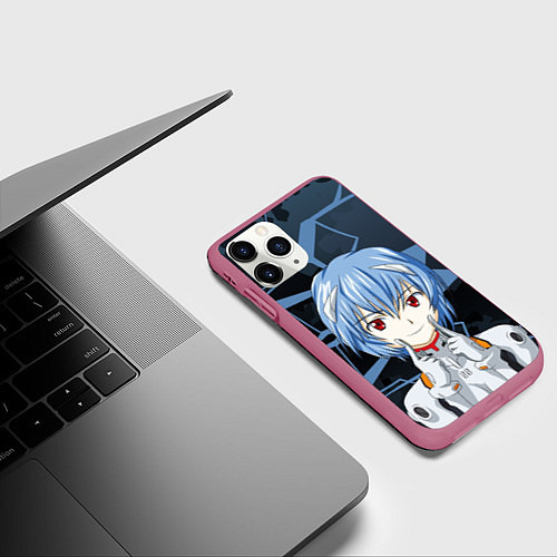 Чехол iPhone 11 Pro матовый Евангелион - пилот Рей Аянами / 3D-Малиновый – фото 3