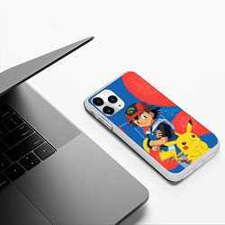 Чехол iPhone 11 Pro матовый Эш Кетчум с другом Покемоном, цвет: 3D-белый — фото 2