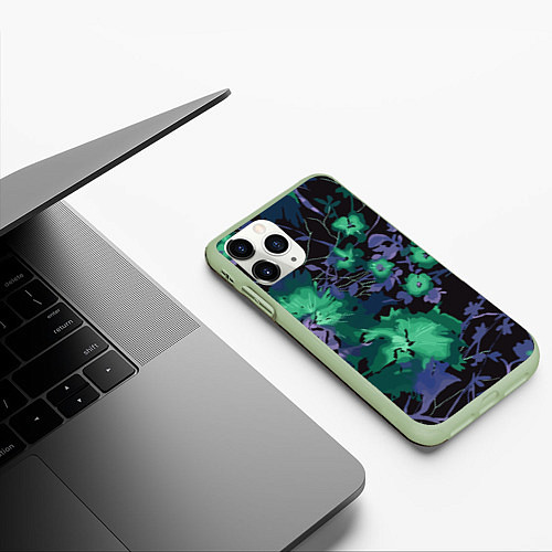 Чехол iPhone 11 Pro матовый Цветочная авангардная композиция / 3D-Салатовый – фото 3