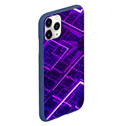 Чехол iPhone 11 Pro матовый Неоновые ромбы в абстракции - Фиолетовый, цвет: 3D-тёмно-синий — фото 2