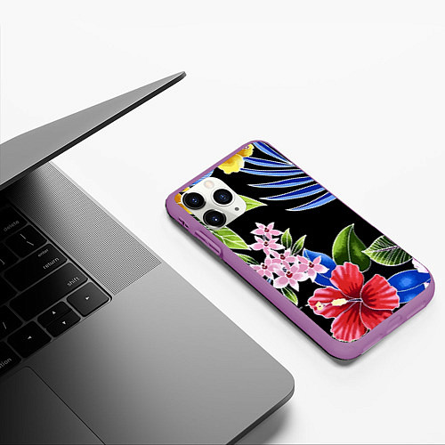 Чехол iPhone 11 Pro матовый Floral vanguard composition Летняя ночь Fashion tr / 3D-Фиолетовый – фото 3