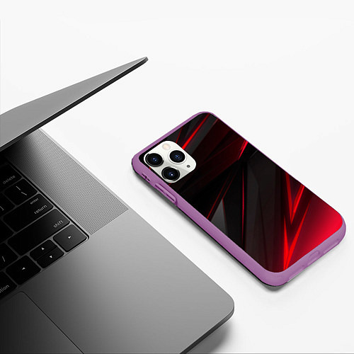 Чехол iPhone 11 Pro матовый Красно-черный фон / 3D-Фиолетовый – фото 3