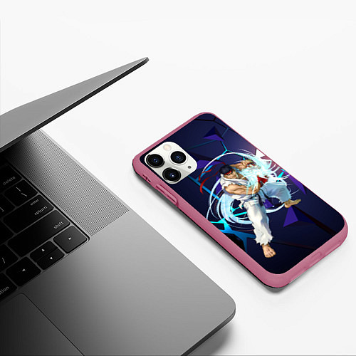 Чехол iPhone 11 Pro матовый Рю-Street Fighter / 3D-Малиновый – фото 3