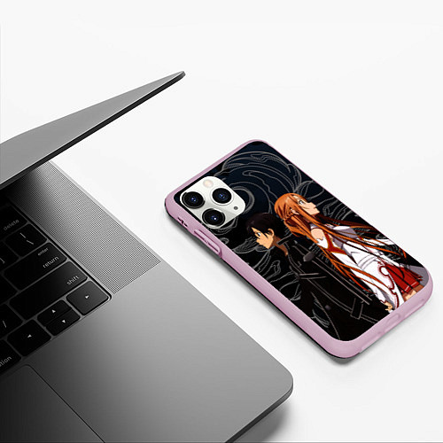 Чехол iPhone 11 Pro матовый Кирито и Асуна - Sword Art Online / 3D-Розовый – фото 3