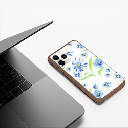 Чехол iPhone 11 Pro матовый Цветы Синие Нарисованные Карандашами, цвет: 3D-коричневый — фото 2