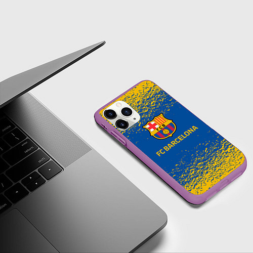 Чехол iPhone 11 Pro матовый Barcelona желтые брызги / 3D-Фиолетовый – фото 3