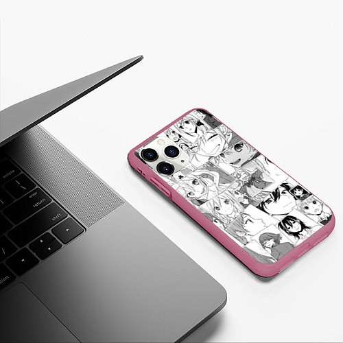 Чехол iPhone 11 Pro матовый Horimiya pattern / 3D-Малиновый – фото 3