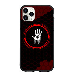 Чехол iPhone 11 Pro матовый Символ Death Stranding и краска вокруг на темном ф, цвет: 3D-черный