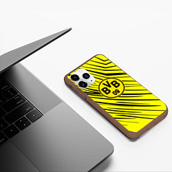 Чехол iPhone 11 Pro матовый Borussia боруссия абстрактный фон желтый, цвет: 3D-коричневый — фото 2