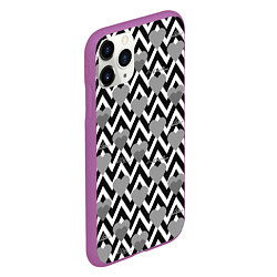 Чехол iPhone 11 Pro матовый Черно белый узор зигзаг с сердцами и надписями Люб, цвет: 3D-фиолетовый — фото 2
