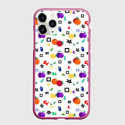 Чехол iPhone 11 Pro матовый Разноцветные фрукты и ягоды на белом фоне, цвет: 3D-малиновый