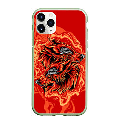 Чехол iPhone 11 Pro матовый Огненные лисы, цвет: 3D-салатовый