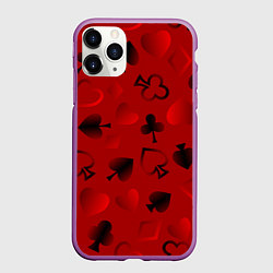 Чехол iPhone 11 Pro матовый Карты карточные масти на красном фоне, цвет: 3D-фиолетовый