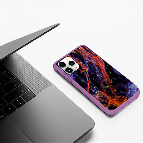 Чехол iPhone 11 Pro матовый Неоновые краски во тьме - Оранжевый и фиолетовый / 3D-Фиолетовый – фото 3