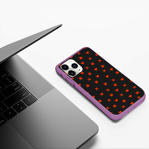 Чехол iPhone 11 Pro матовый Love Death and Robots red pattern / 3D-Фиолетовый – фото 3