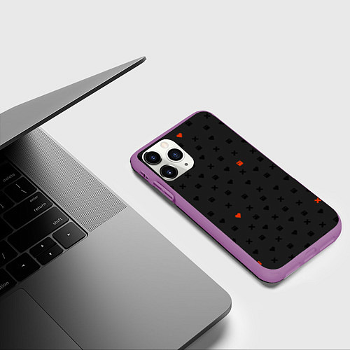 Чехол iPhone 11 Pro матовый Love Death and Robots black pattern / 3D-Фиолетовый – фото 3