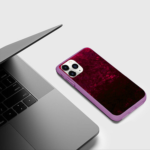 Чехол iPhone 11 Pro матовый Темно-красный абстрактный узор текстура камня / 3D-Фиолетовый – фото 3