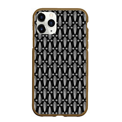 Чехол iPhone 11 Pro матовый Черно-белый современный модный узор листья, цвет: 3D-коричневый