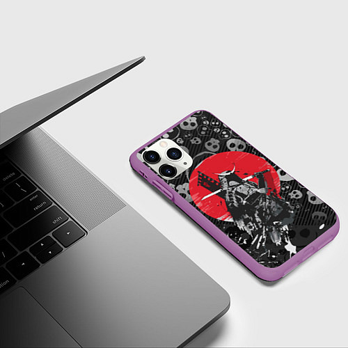 Чехол iPhone 11 Pro матовый Призрак Цусимы Самурай Красное солнце Япония / 3D-Фиолетовый – фото 3