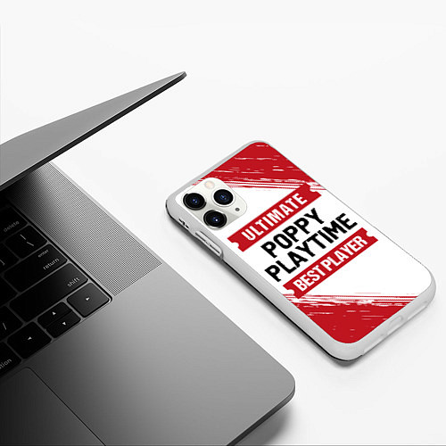 Чехол iPhone 11 Pro матовый Poppy Playtime: красные таблички Best Player и Ult / 3D-Белый – фото 3