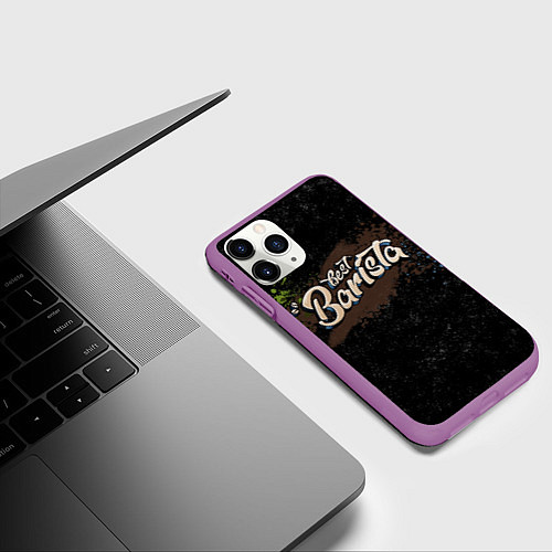 Чехол iPhone 11 Pro матовый Best barista graffiti / 3D-Фиолетовый – фото 3