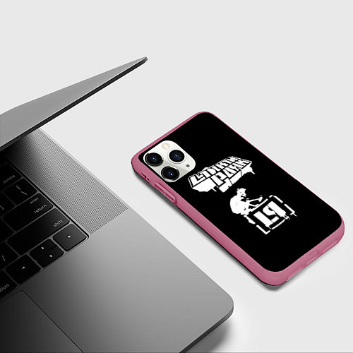 Чехол iPhone 11 Pro матовый Linkin Park белой краской / 3D-Малиновый – фото 3