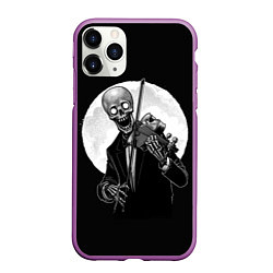 Чехол iPhone 11 Pro матовый Скелет скрипач под полной луной, цвет: 3D-фиолетовый