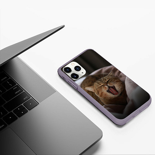 Чехол iPhone 11 Pro матовый Эх, поспать бы! Зевающий котяра / 3D-Серый – фото 3