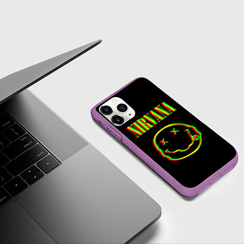 Чехол iPhone 11 Pro матовый Nirvana глитч / 3D-Фиолетовый – фото 3