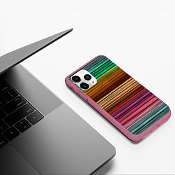 Чехол iPhone 11 Pro матовый Multicolored thin stripes Разноцветные полосы, цвет: 3D-малиновый — фото 2