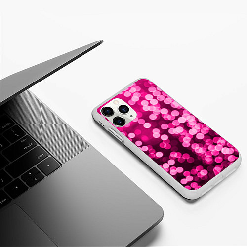 Чехол iPhone 11 Pro матовый Розовые блестки / 3D-Белый – фото 3