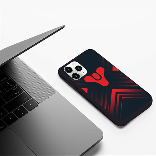 Чехол iPhone 11 Pro матовый Красный Символ Destiny на темном фоне со стрелками / 3D-Черный – фото 3
