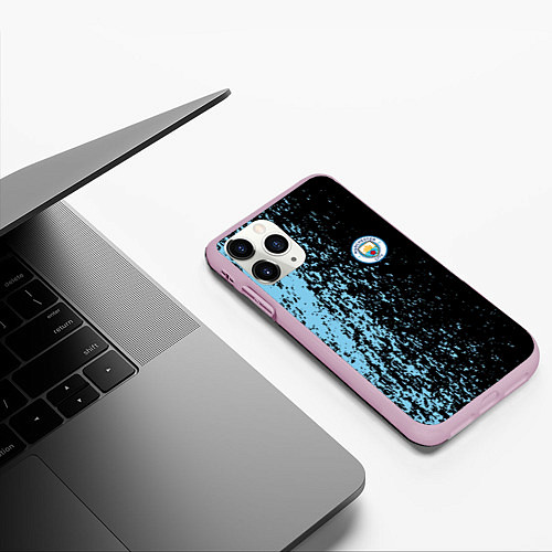 Чехол iPhone 11 Pro матовый Manchester city манчестер сити голубые брызги / 3D-Розовый – фото 3