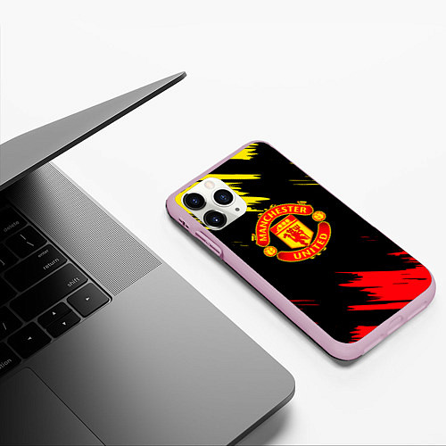 Чехол iPhone 11 Pro матовый Manchester united Texture / 3D-Розовый – фото 3