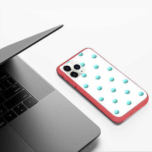 Чехол iPhone 11 Pro матовый Редкий бирюзовый горох 3д / 3D-Красный – фото 3