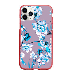 Чехол iPhone 11 Pro матовый Летний стилизованный цветочный паттерн, цвет: 3D-красный