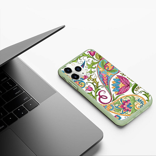 Чехол iPhone 11 Pro матовый Fashionable floral Oriental pattern Summer 2025 / 3D-Салатовый – фото 3